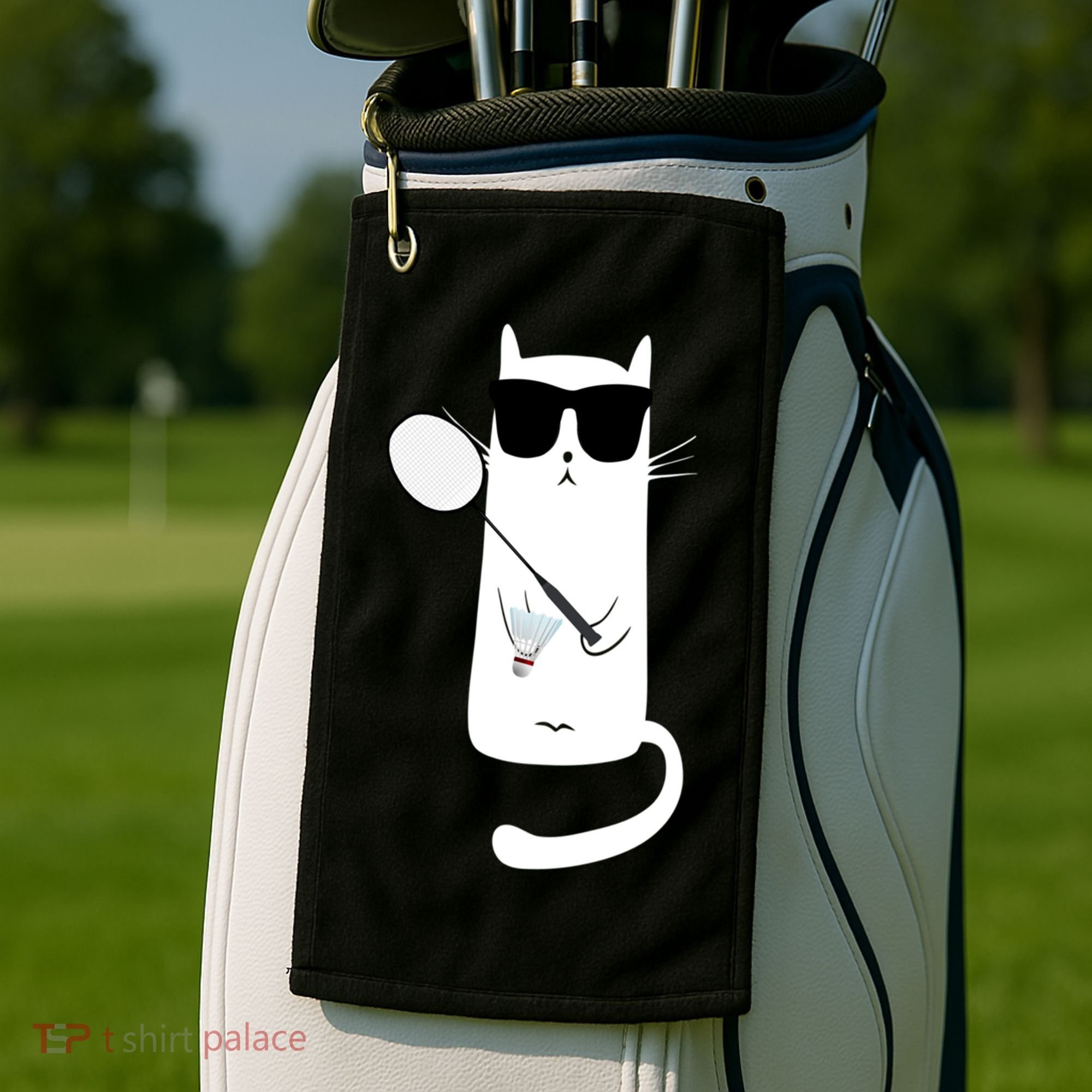 Funny Cat Wearing Sunglasses Playing Badminton Gift Golf Towel