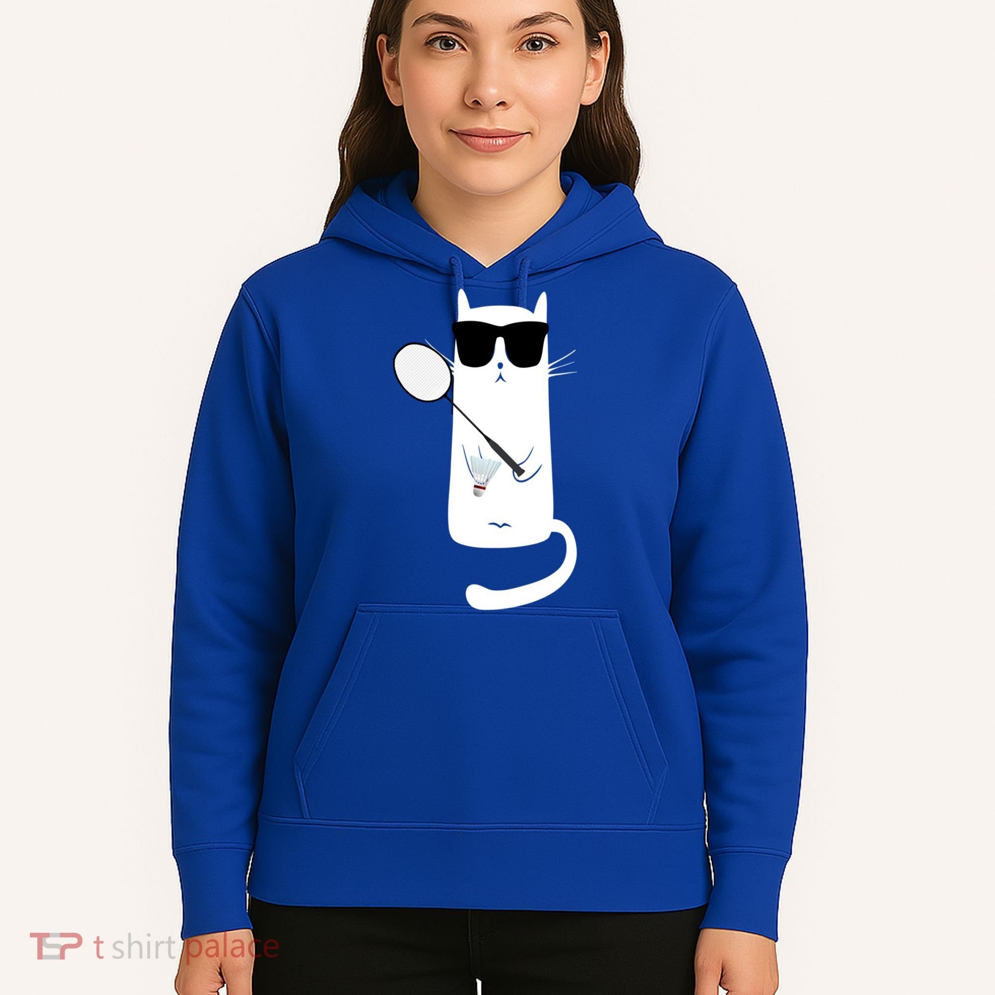 Funny Cat Wearing Sunglasses Playing Badminton Gift Hoodie