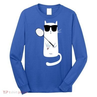 Funny Cat Wearing Sunglasses Playing Badminton Gift Long Sleeve Shirt