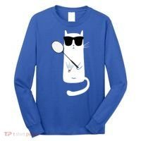 Funny Cat Wearing Sunglasses Playing Badminton Gift Long Sleeve Shirt thumb 0