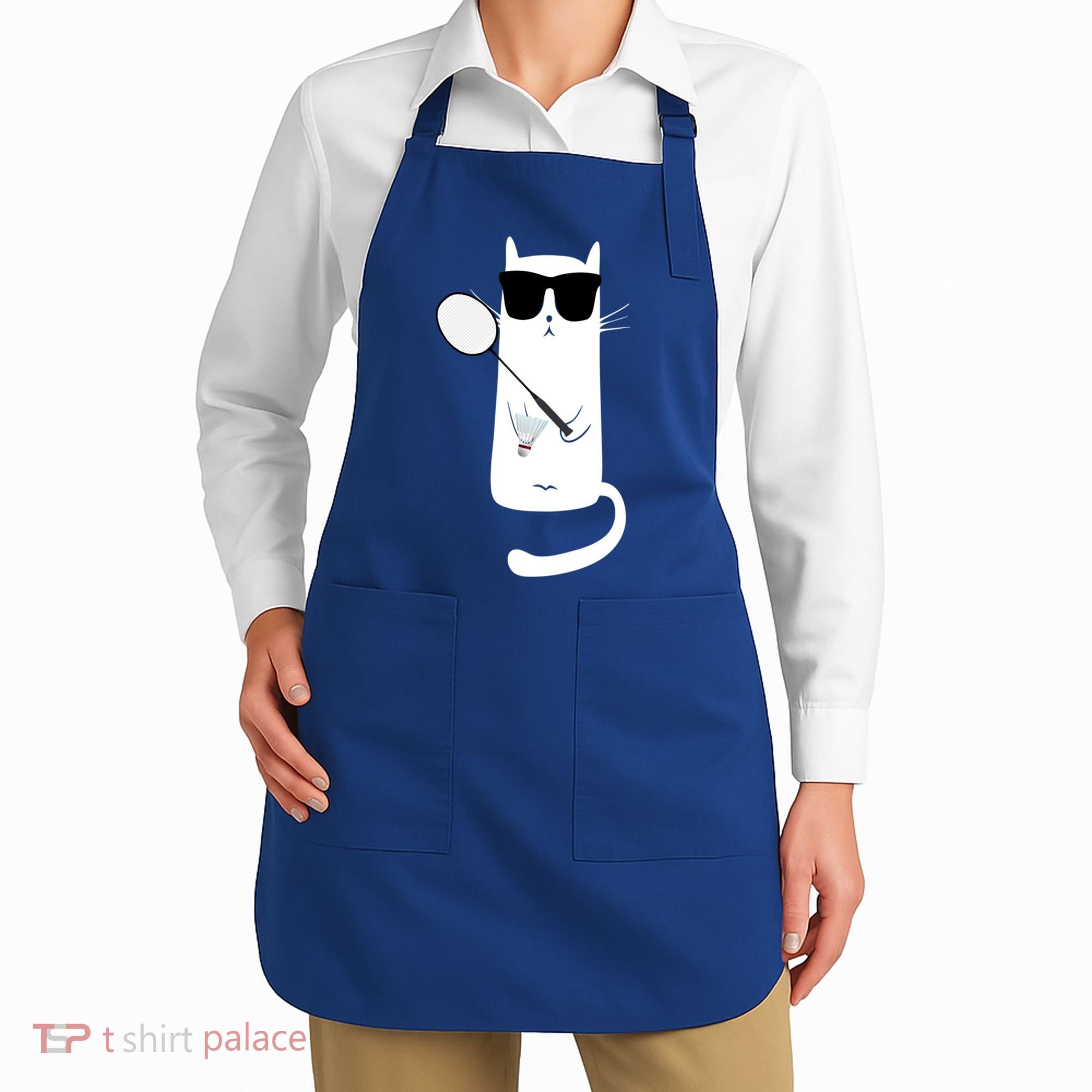 Funny Cat Wearing Sunglasses Playing Badminton Gift Apron