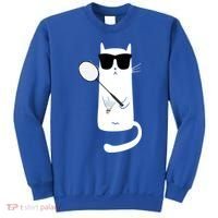 Funny Cat Wearing Sunglasses Playing Badminton Gift Sweatshirt thumb 0