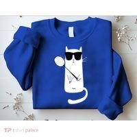 Funny Cat Wearing Sunglasses Playing Badminton Gift Sweatshirt thumb 2