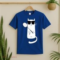 Funny Cat Wearing Sunglasses Playing Badminton Gift T-Shirt thumb 2