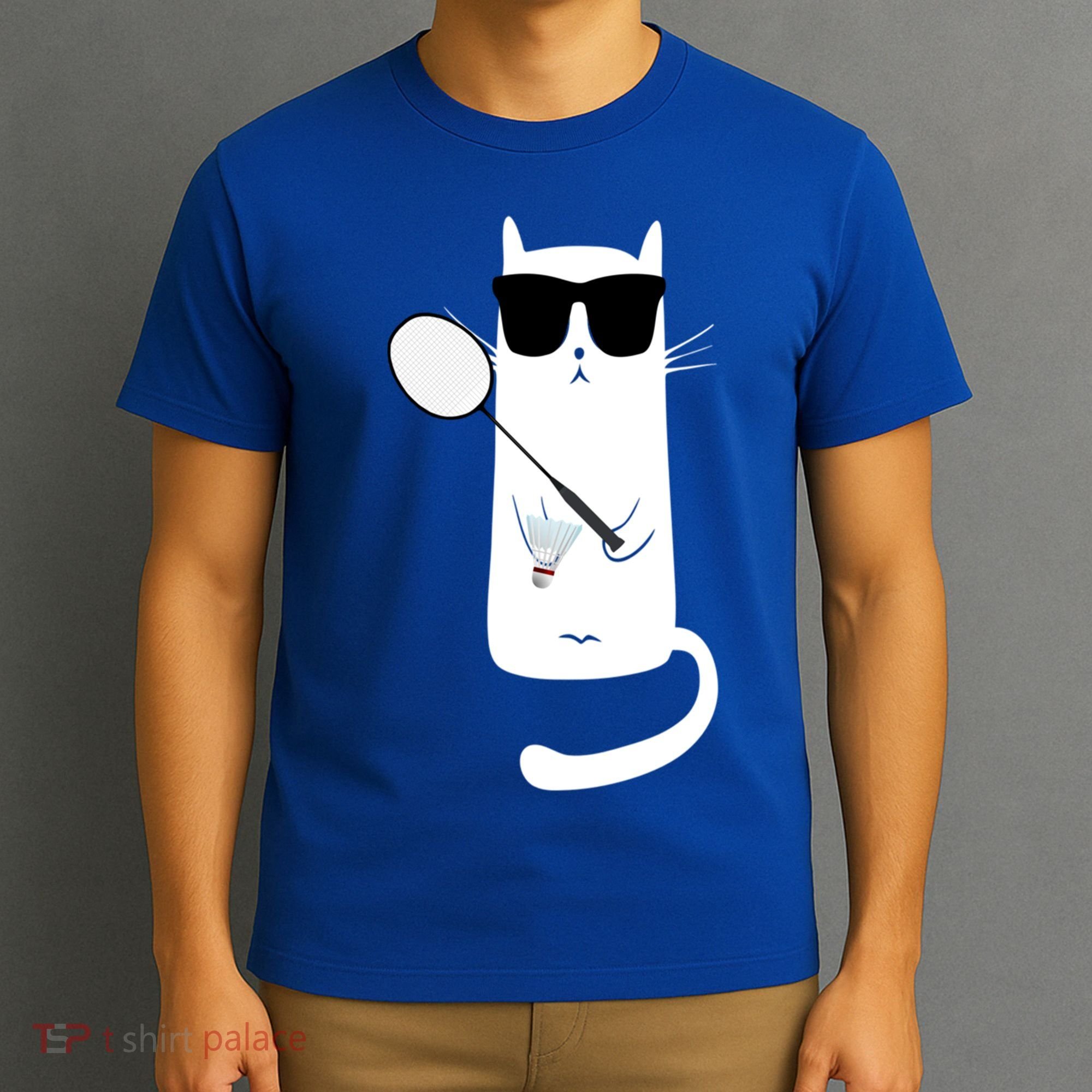 Funny Cat Wearing Sunglasses Playing Badminton Gift T-Shirt