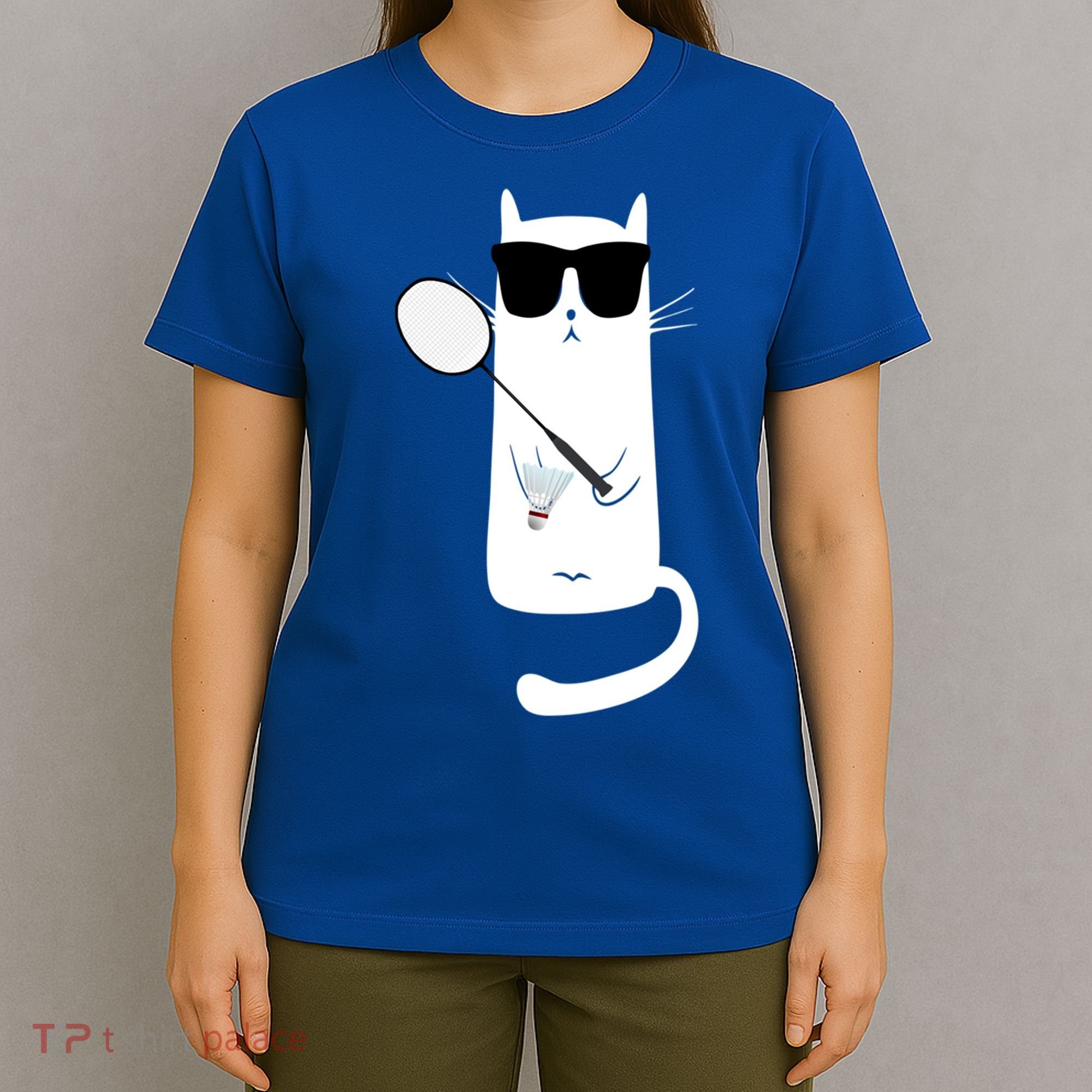 Funny Cat Wearing Sunglasses Playing Badminton Gift T-Shirt