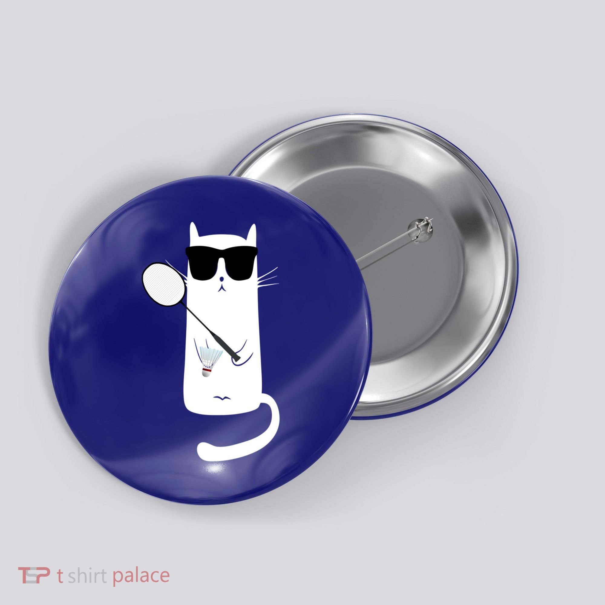 Funny Cat Wearing Sunglasses Playing Badminton Gift Button