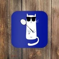 Funny Cat Wearing Sunglasses Playing Badminton Gift Coaster thumb 0