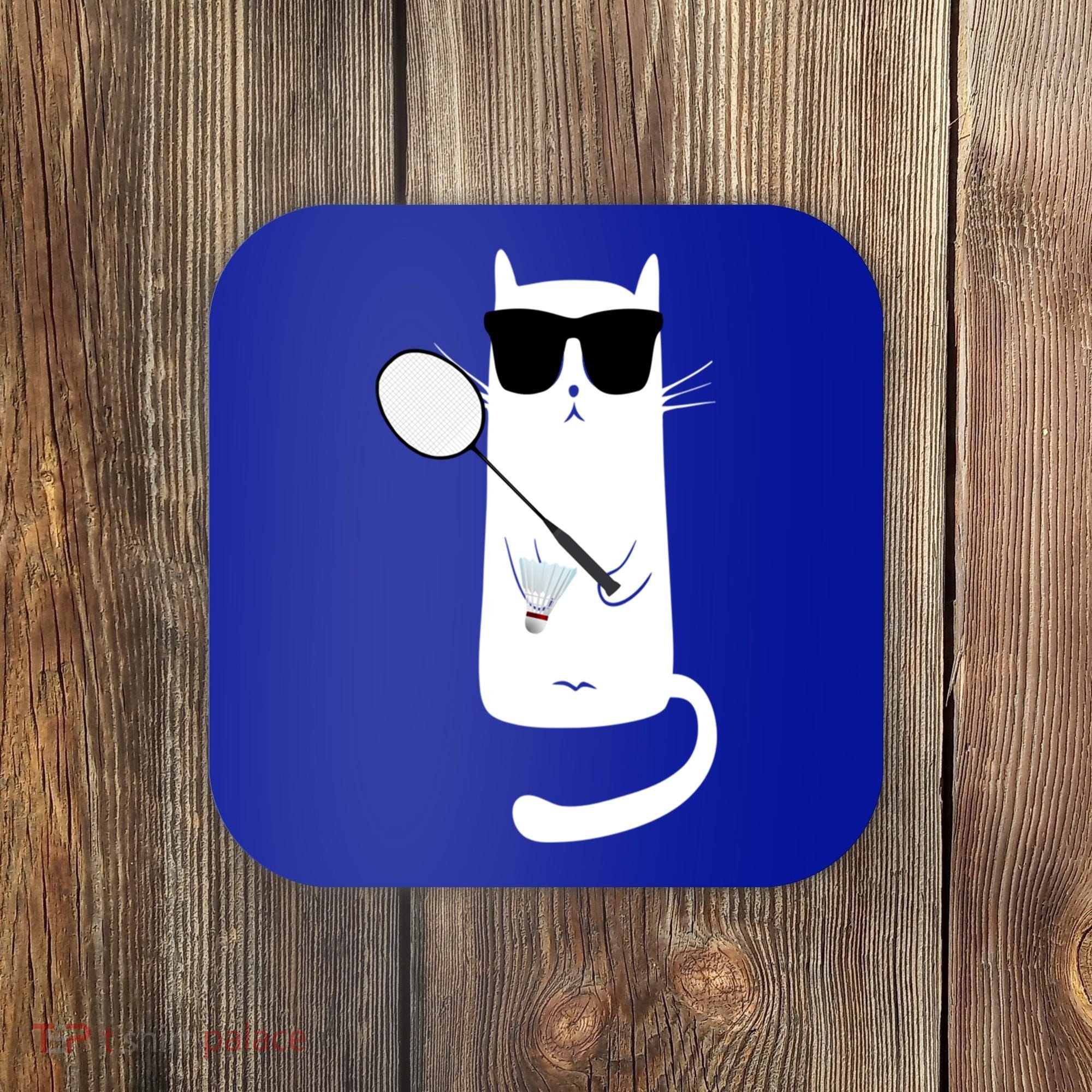 Funny Cat Wearing Sunglasses Playing Badminton Gift Coaster