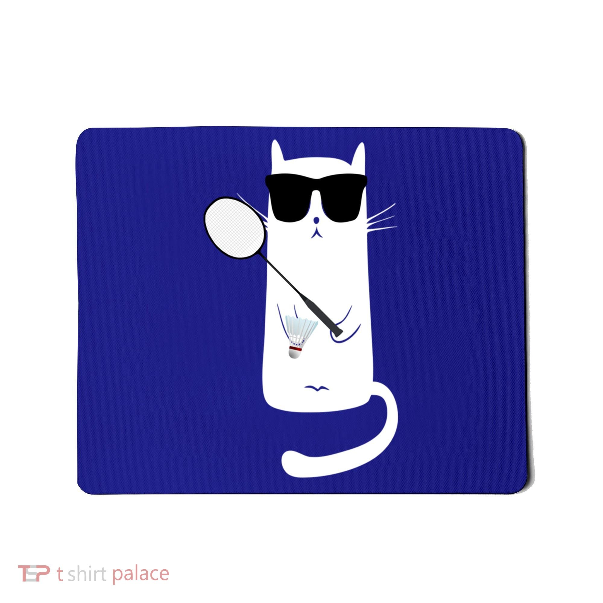 Funny Cat Wearing Sunglasses Playing Badminton Gift Mousepad
