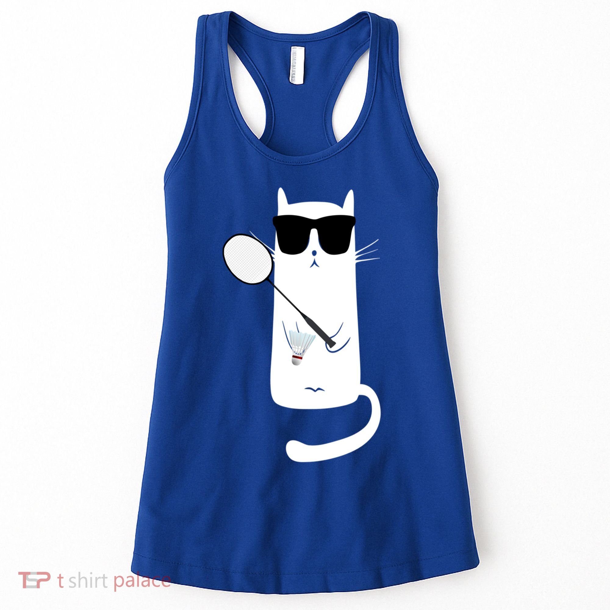 Funny Cat Wearing Sunglasses Playing Badminton Gift Women's Tank Top