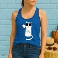 Funny Cat Wearing Sunglasses Playing Badminton Gift Women's Tank Top thumb 2