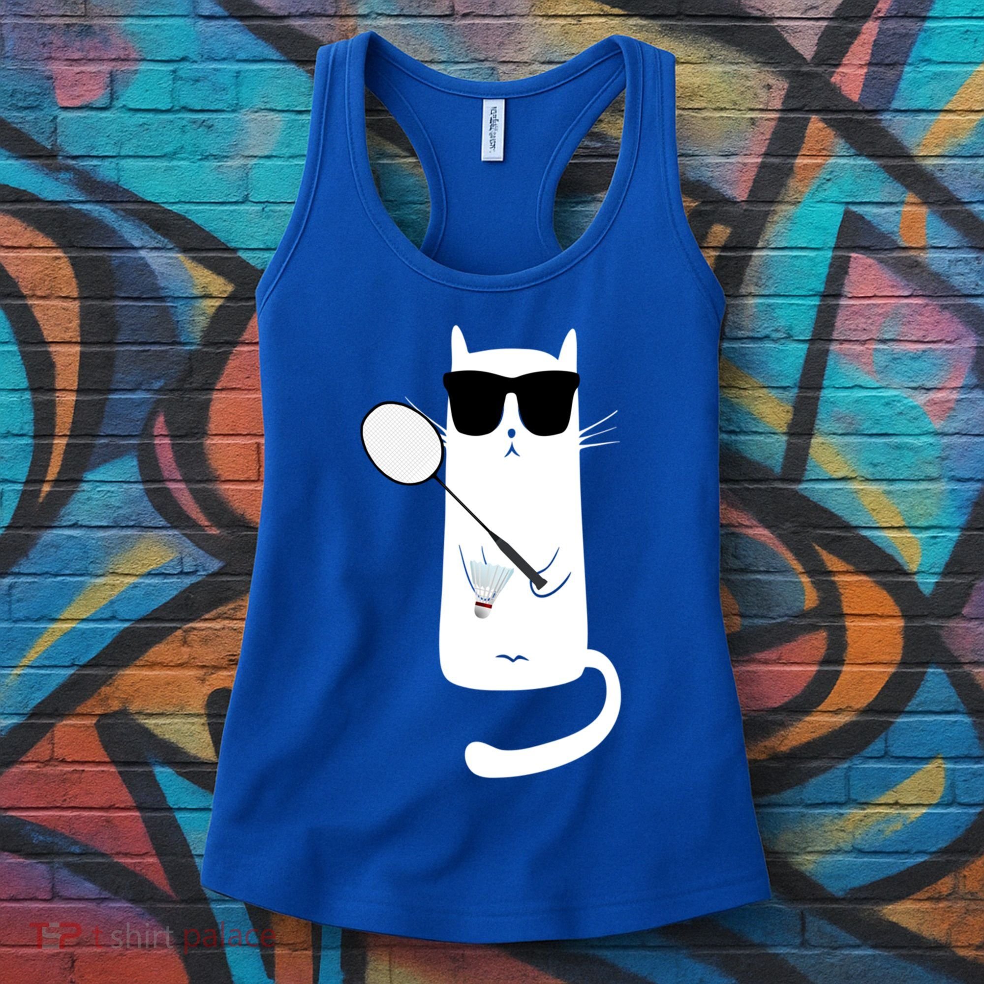 Funny Cat Wearing Sunglasses Playing Badminton Gift Women's Tank Top