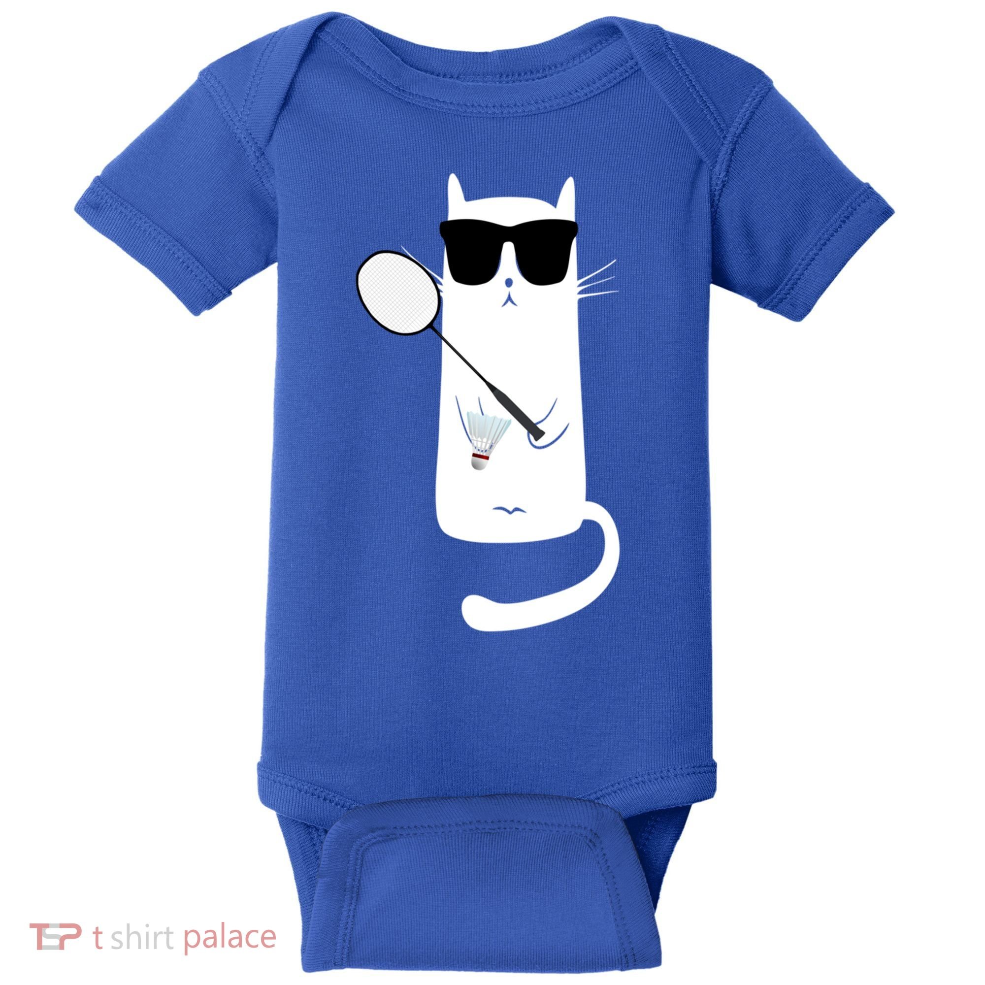 Funny Cat Wearing Sunglasses Playing Badminton Gift Baby Bodysuit