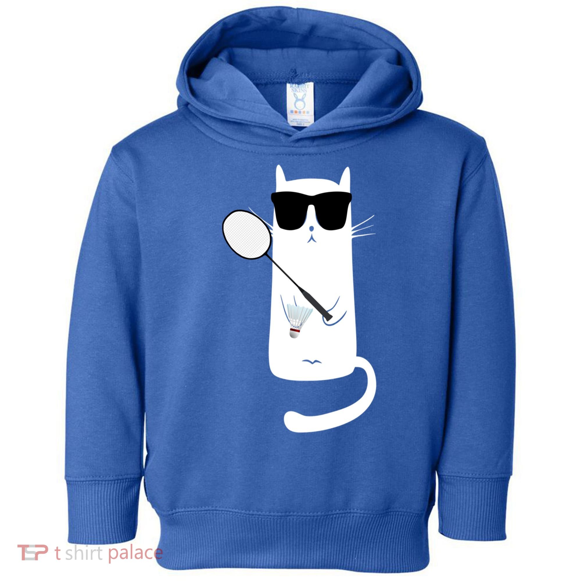 Funny Cat Wearing Sunglasses Playing Badminton Gift Toddler Hoodie