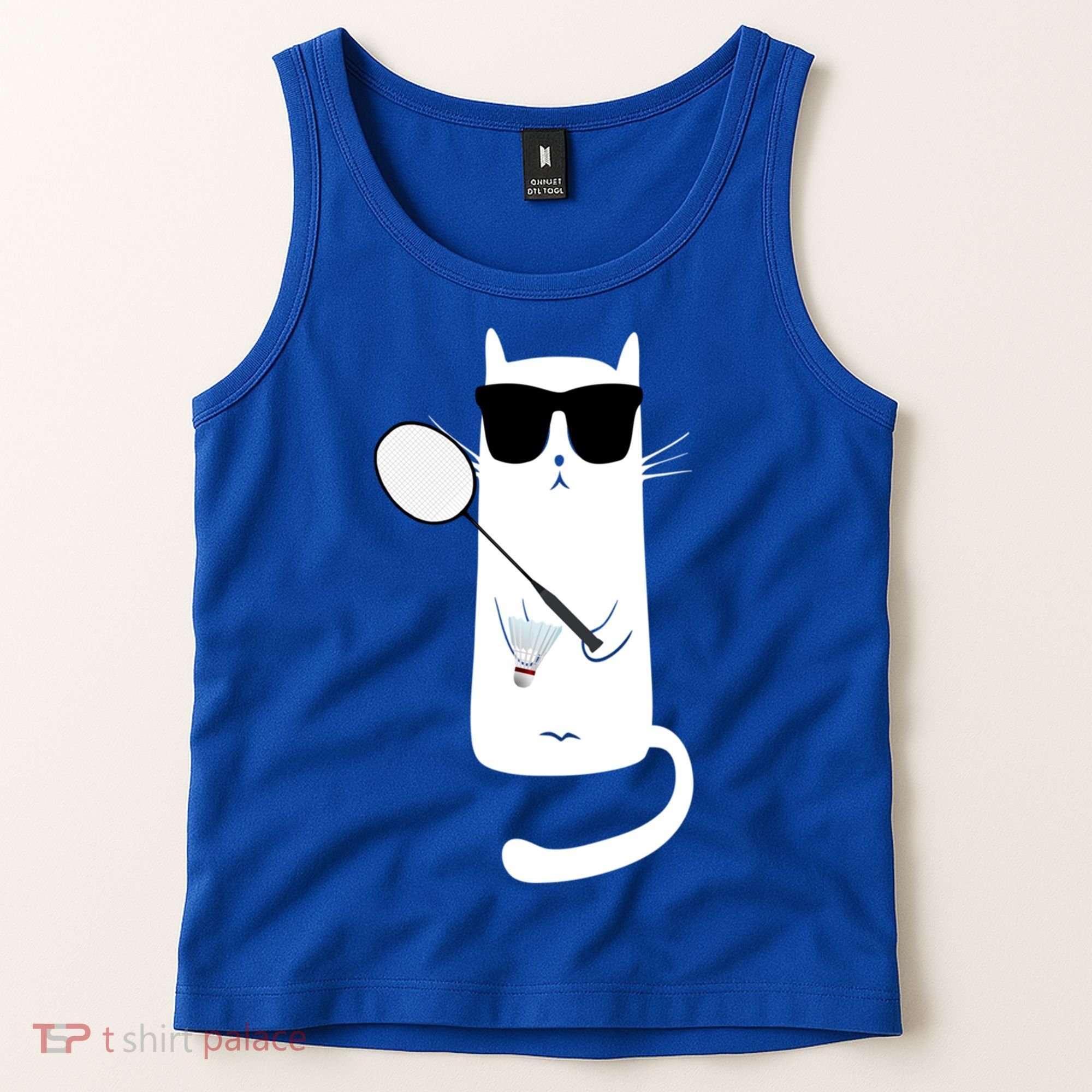 Funny Cat Wearing Sunglasses Playing Badminton Gift Tank Top