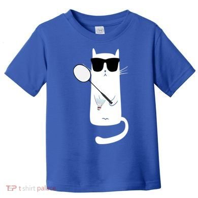 Funny Cat Wearing Sunglasses Playing Badminton Gift Toddler T-Shirt