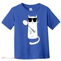 Funny Cat Wearing Sunglasses Playing Badminton Gift Toddler T-Shirt thumb 0