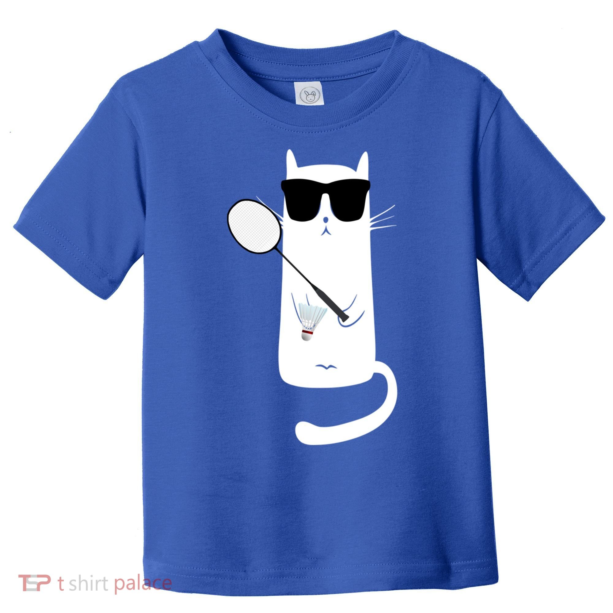 Funny Cat Wearing Sunglasses Playing Badminton Gift Toddler T-Shirt