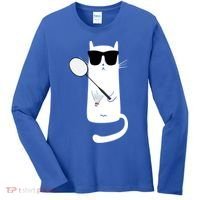 Funny Cat Wearing Sunglasses Playing Badminton Gift Women's Long Sleeve Shirt thumb 0