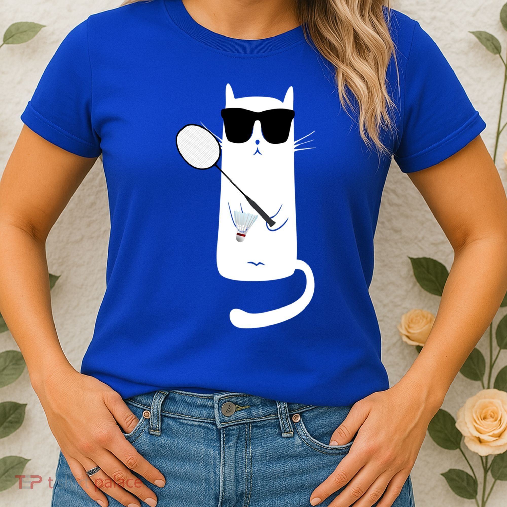 Funny Cat Wearing Sunglasses Playing Badminton Gift Women's T-Shirt