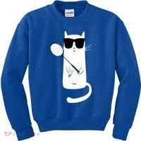 Funny Cat Wearing Sunglasses Playing Badminton Gift Kids Sweatshirt thumb 0