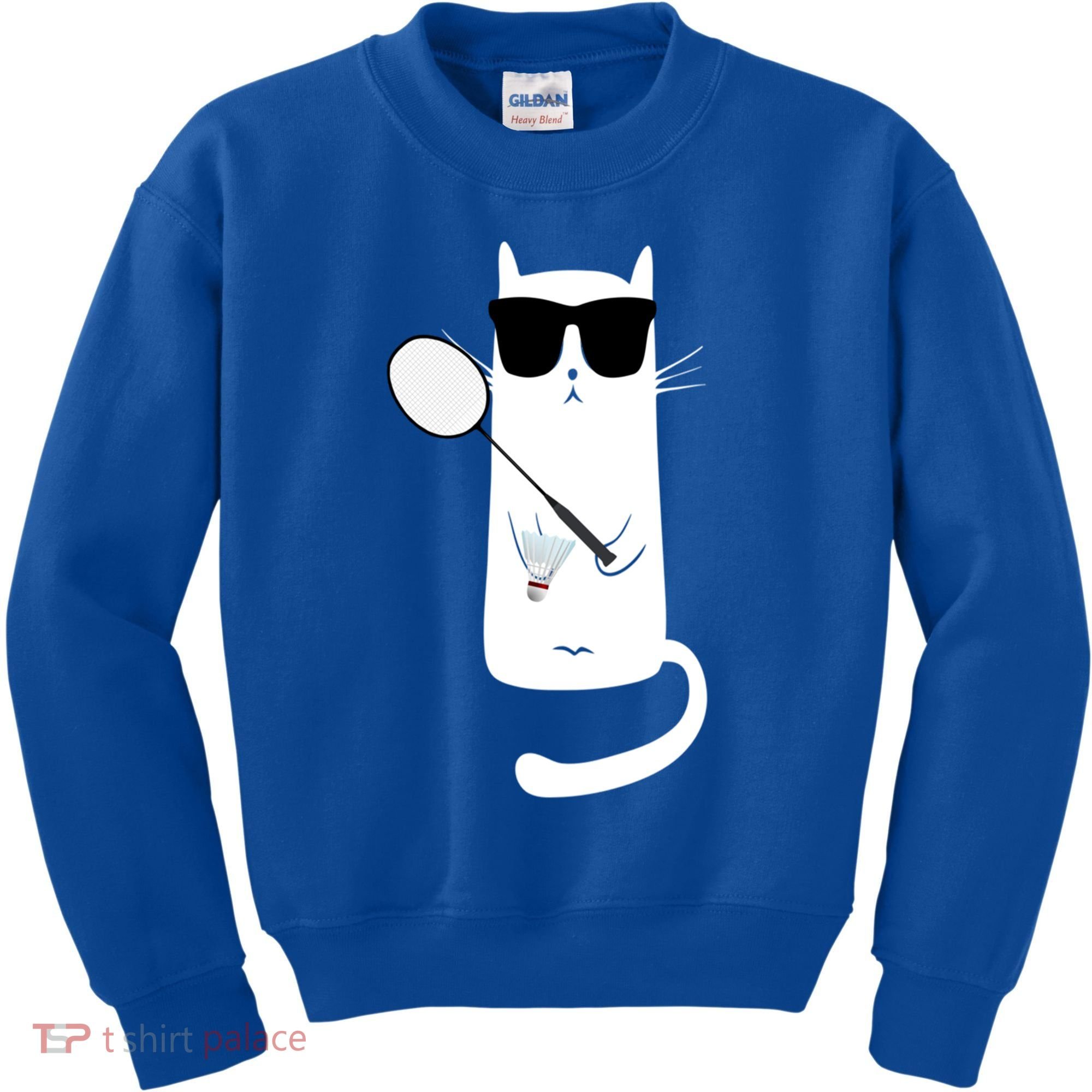 Funny Cat Wearing Sunglasses Playing Badminton Gift Kids Sweatshirt