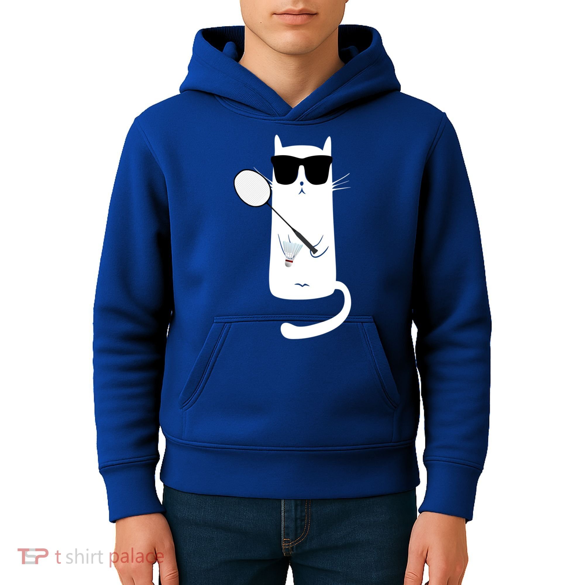 Funny Cat Wearing Sunglasses Playing Badminton Gift Kids Hoodie