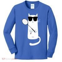 Funny Cat Wearing Sunglasses Playing Badminton Gift Kids Long Sleeve Shirt thumb 0