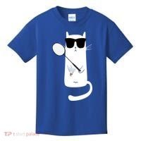 Funny Cat Wearing Sunglasses Playing Badminton Gift Kids T-Shirt thumb 0