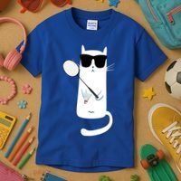 Funny Cat Wearing Sunglasses Playing Badminton Gift Kids T-Shirt thumb 3