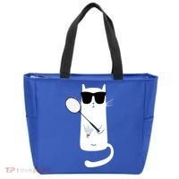Funny Cat Wearing Sunglasses Playing Badminton Gift Tote Bag thumb 0