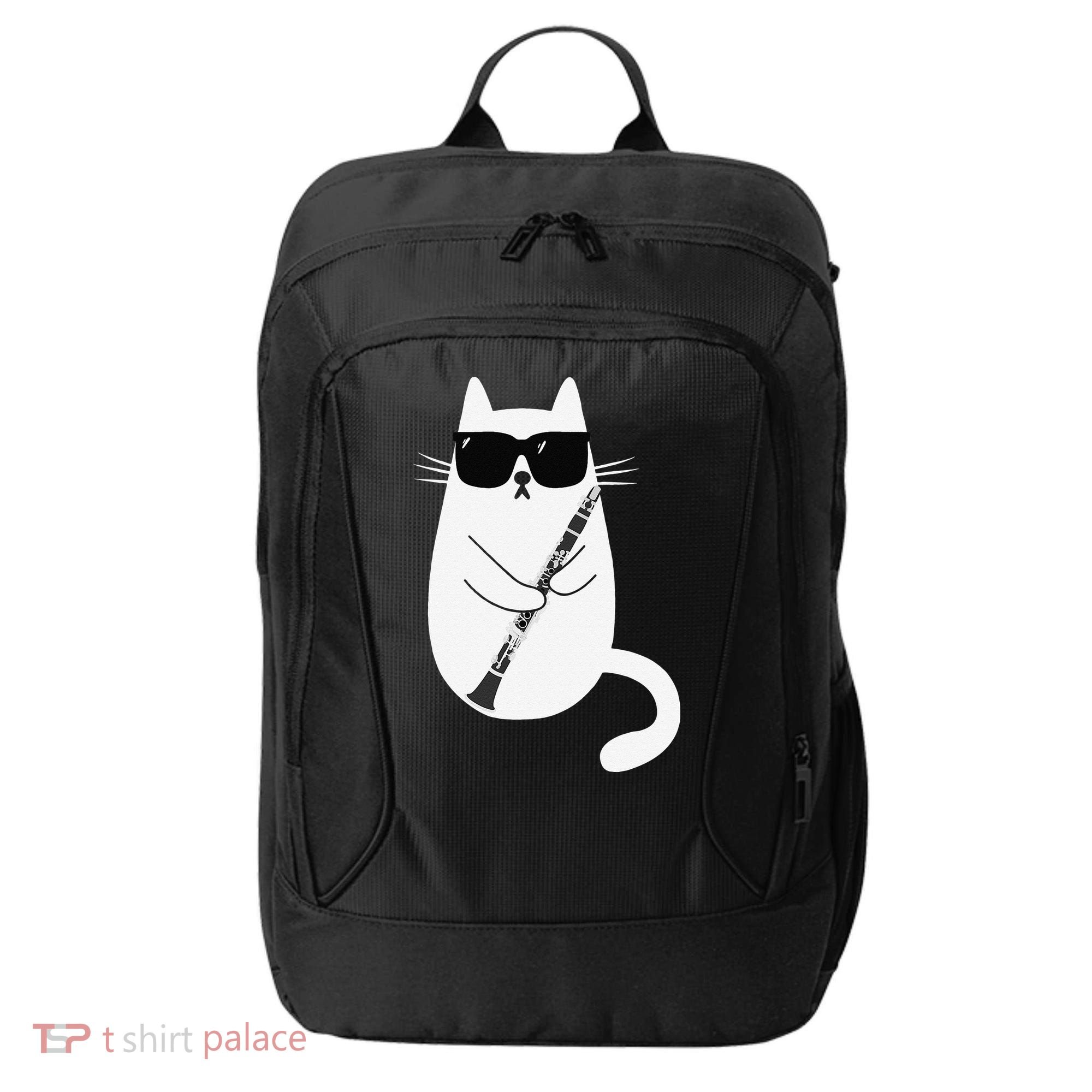 Funny Cat Wearing Sunglasses Playing Clarinet Musician City Backpack