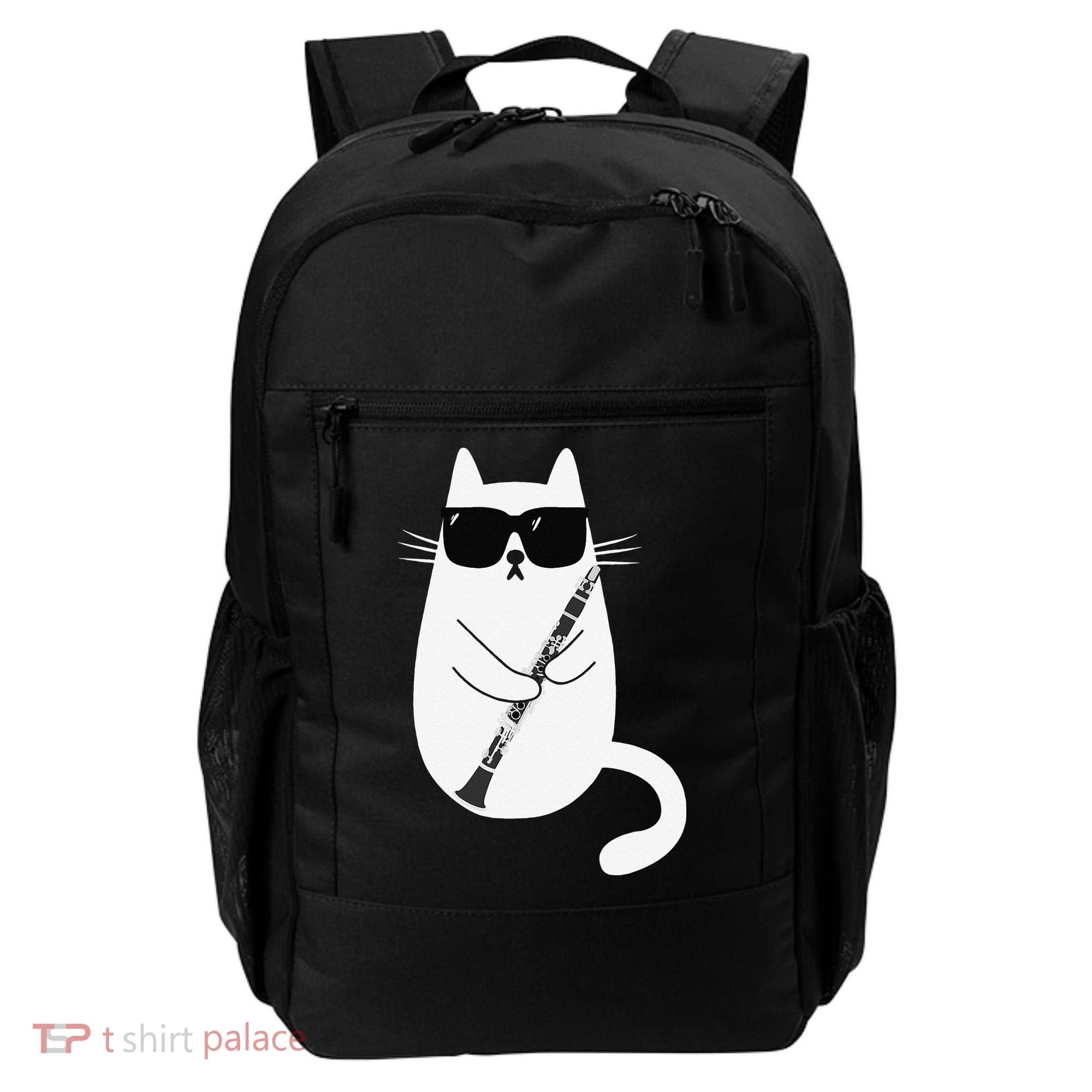 Funny Cat Wearing Sunglasses Playing Clarinet Musician Backpack