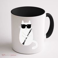 Funny Cat Wearing Sunglasses Playing Clarinet Musician Coffee Mug thumb 1
