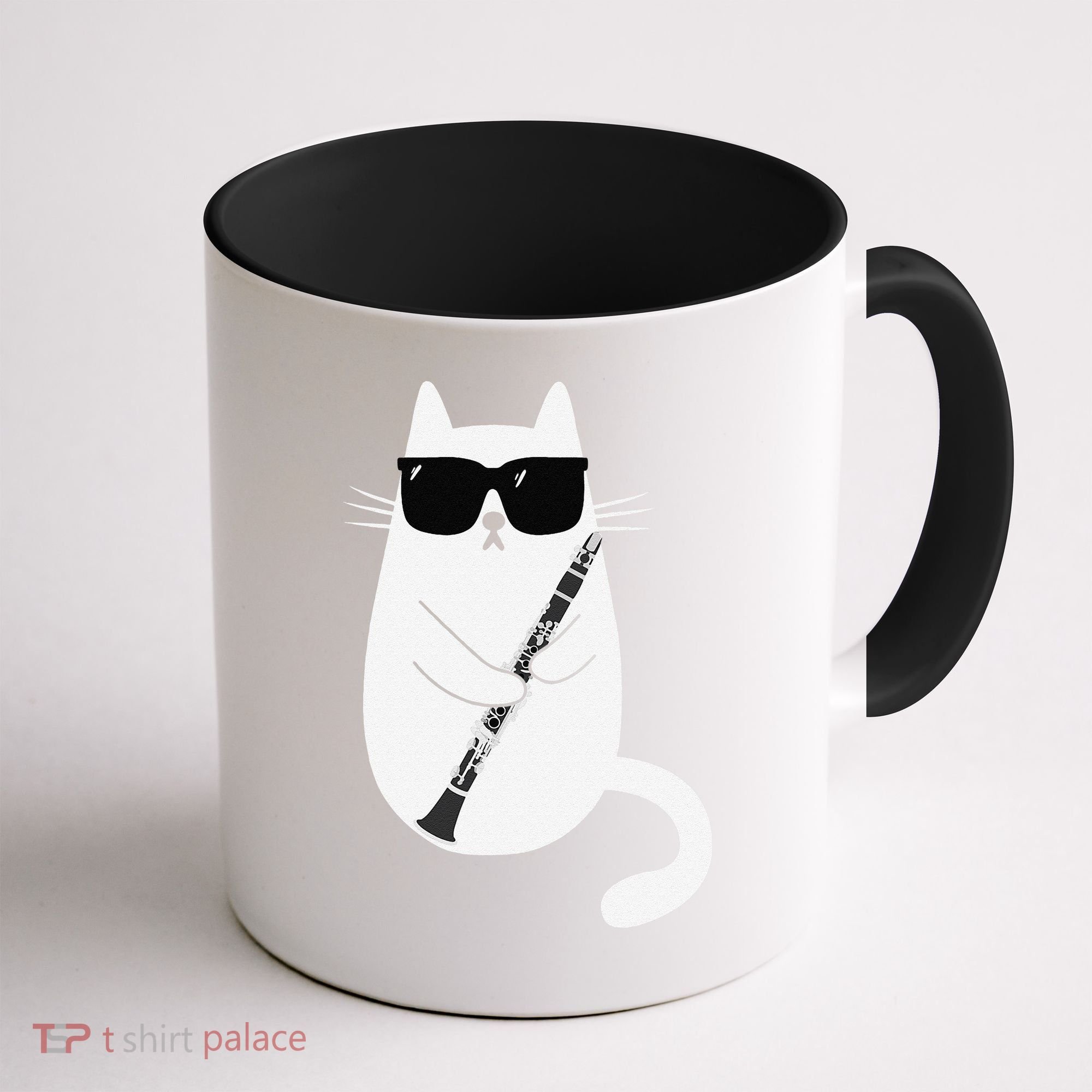 Funny Cat Wearing Sunglasses Playing Clarinet Musician Coffee Mug