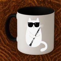 Funny Cat Wearing Sunglasses Playing Clarinet Musician Coffee Mug thumb 2