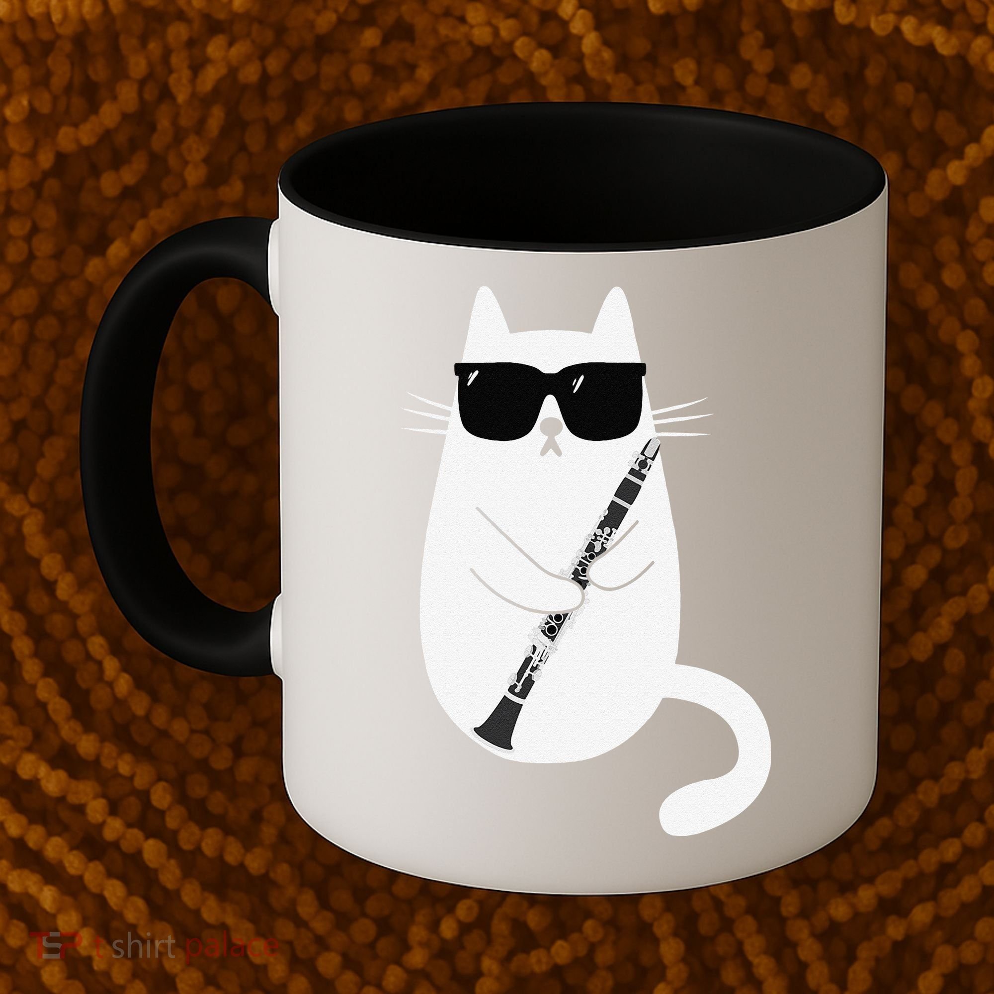 Funny Cat Wearing Sunglasses Playing Clarinet Musician Coffee Mug