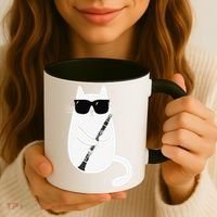 Funny Cat Wearing Sunglasses Playing Clarinet Musician Coffee Mug thumb 3