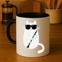 Funny Cat Wearing Sunglasses Playing Clarinet Musician Coffee Mug thumb 4