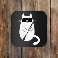 Funny Cat Wearing Sunglasses Playing Clarinet Musician Coaster thumb 0