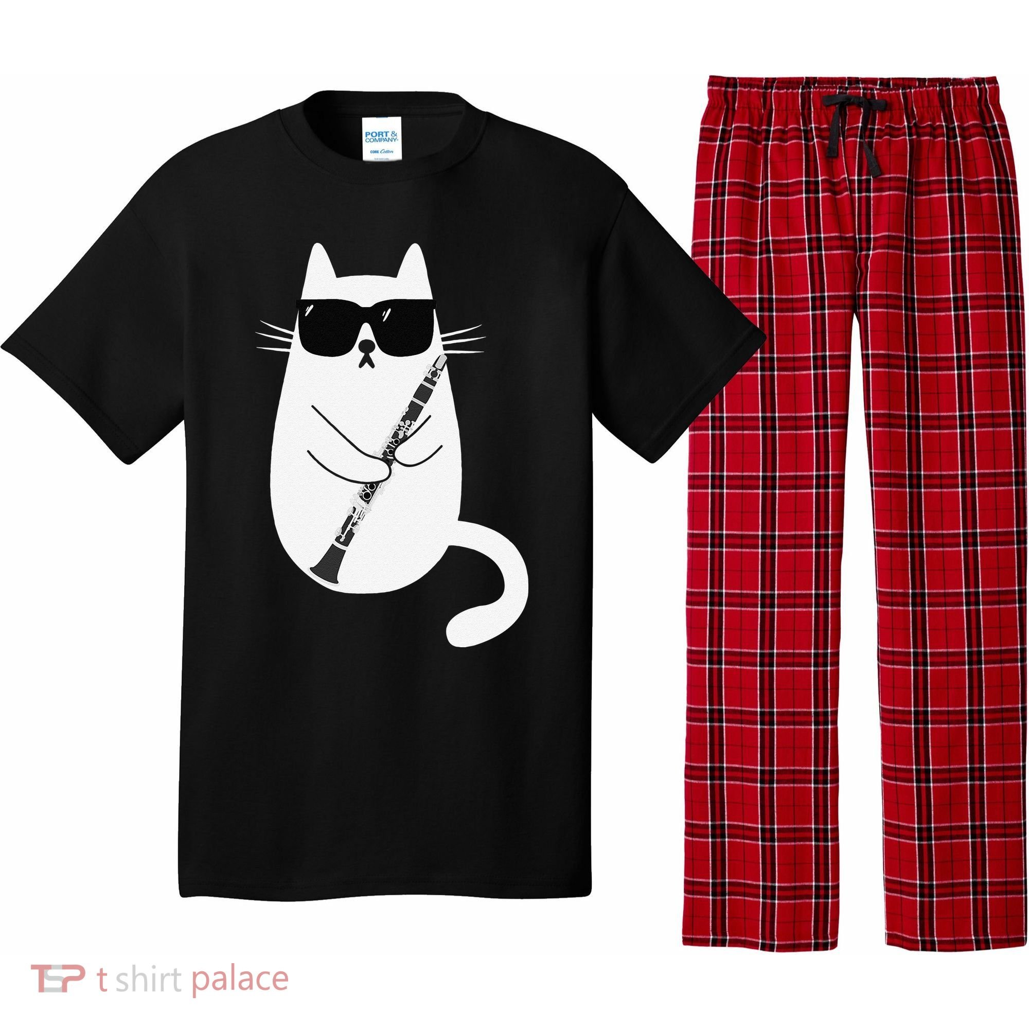 Funny Cat Wearing Sunglasses Playing Clarinet Musician Pajama Set