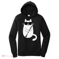 Funny Cat Wearing Sunglasses Playing Clarinet Musician Women's Hoodie thumb 0