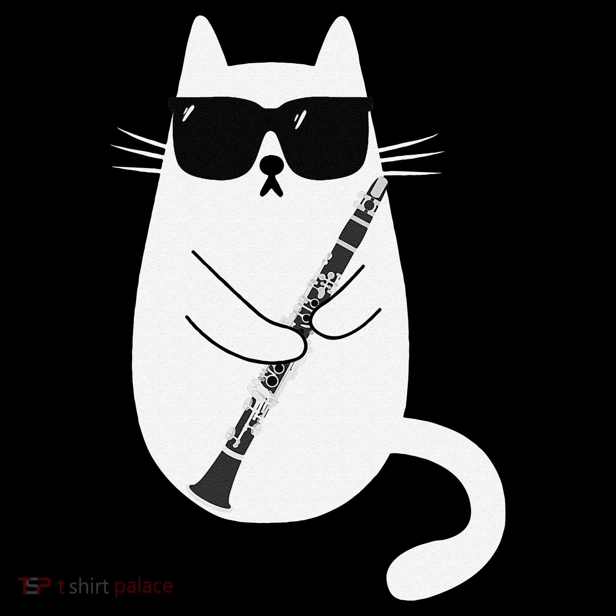 Funny Cat Wearing Sunglasses Playing Clarinet Musician Women's Hoodie