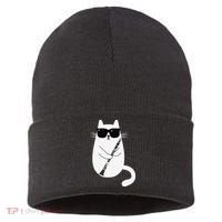 Funny Cat Wearing Sunglasses Playing Clarinet Musician Sustainable Knit Beanie thumb 0