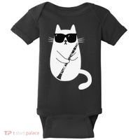 Funny Cat Wearing Sunglasses Playing Clarinet Musician Baby Bodysuit thumb 0