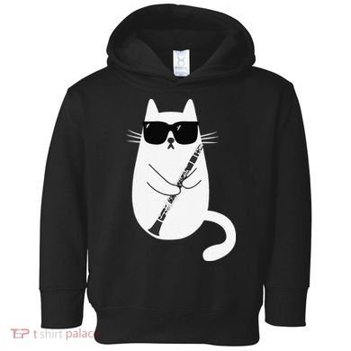 Funny Cat Wearing Sunglasses Playing Clarinet Musician Toddler Hoodie