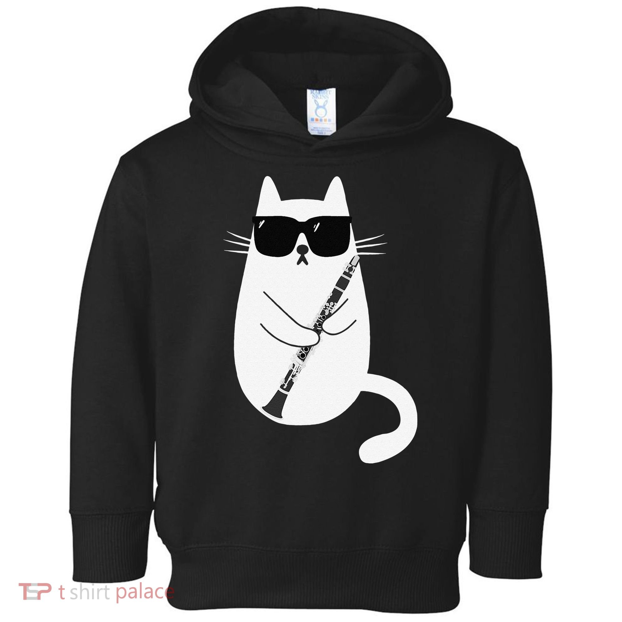 Funny Cat Wearing Sunglasses Playing Clarinet Musician Toddler Hoodie