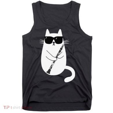 Funny Cat Wearing Sunglasses Playing Clarinet Musician Tank Top