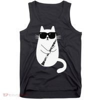 Funny Cat Wearing Sunglasses Playing Clarinet Musician Tank Top thumb 0